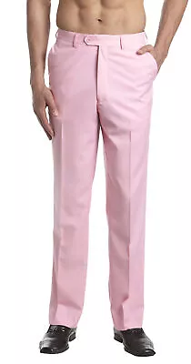 CONCITOR Men's Dress Pants Trousers Flat Front Slacks Solid PINK Color • $48.95