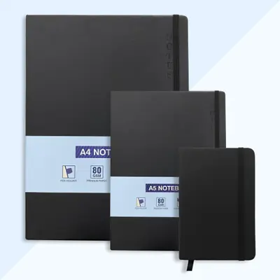 Black Notebook A4 A5 A6 Size Hardback Made Of PU Leather For School Home Office • £2.97