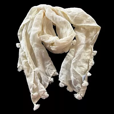 J.Crew Womens Linen Blend Cream Pom Pom Scarf One Size • $21.74