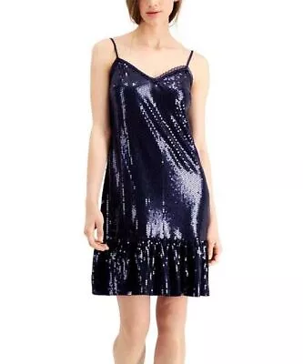 $250 Michael Michael Kors Dark Blue Sequined Sleeveless Shift Dress Size XS NWOT • $50.82