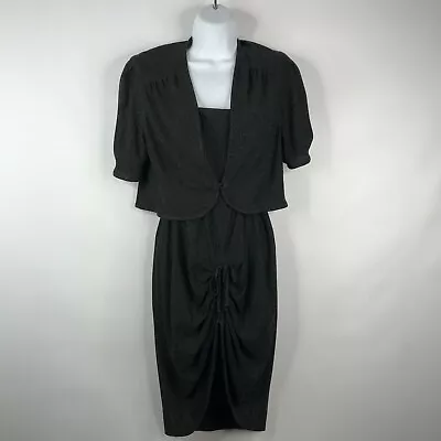 Vintage 70s Leningrad Clothes Black Silver Lurex Disco Dress Jacket Set Size XS • £58.63