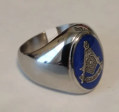 Silver Masonic Ring (SIZE 10) Freemason  Past Master Mason Square Compass  • £16.05