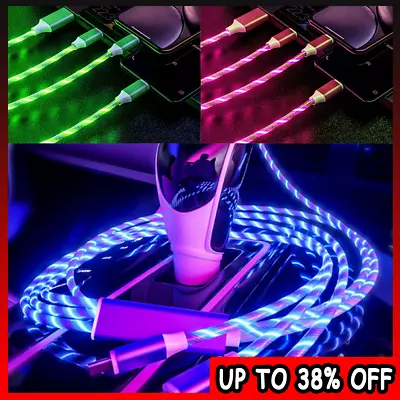 3 In 1 Charger Charging Cable USB Cord LED Light Up For IPhone Android Samsung~~ • £3.48