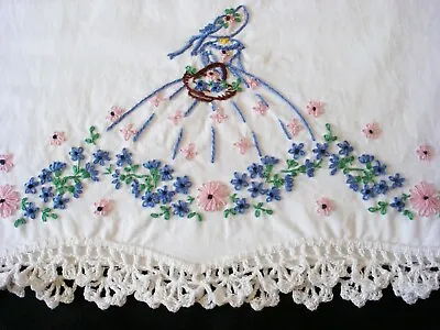 Hand Embroidered Crochet Pillow Case Southern Belle 100% Cotton Standard One • $19.99