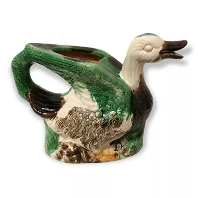 Vintage Ceramic Glazed Majolica Duck Pitcher Planter  • $34.99