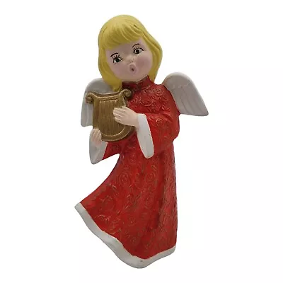 Vintage Ceramic Christmas Angel Red Gown With Harp • $17.88