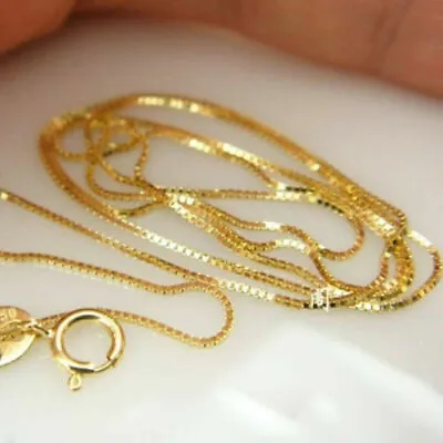 Pure 18K Yellow Gold Necklace Box Link Chain 16  18“ L  Spring Clasp • $126.11