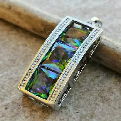 Handmade Rainbow Mystical Fire Topaz 925 Sterling Silver Pendant Necklace 1.25   • $19.74