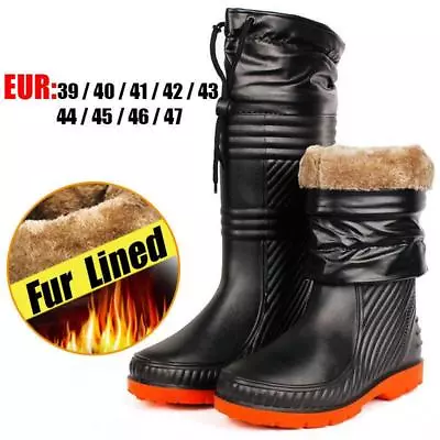 Mens Fishing Fur Lined Hunting Wading Rain Shoes Wellies Mid-calf Boots Plus Sz • $52.29