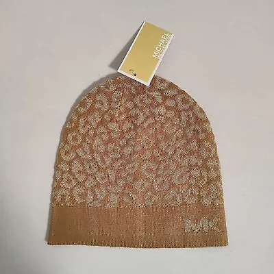 Michael Kors Women's Hat Metallic Glitter Brown Beanie One Size Leopard Pattern • $19.99