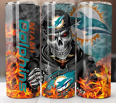 Miami Dolphins Tumbler 20oz Insulated Stainless Travel Mug Cup Straw Lid • $19.95