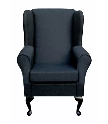 High WingBack Fireside Chair Charcoal Sawana Fabric Queen Anne / Tapered Leg • £438.70