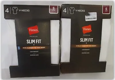 $21.32 • Buy Hanes Premium Slim Fits Close To Body T Shirts V-NECK WHITE 4 Ct SMALL Light
