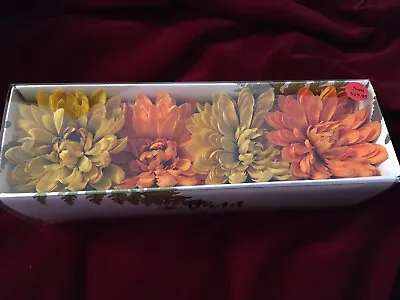 Vera Neumann Napkin Rings Silk Mums Orange Gold. Set Of Four NIB • $15.99