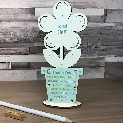 £4.99 • Buy Gift For Hospital Staff Personalised Wood Flower Thank You Gift Nurses Doctors