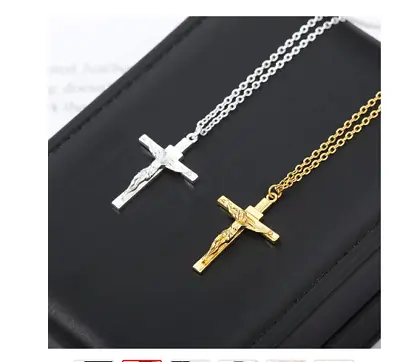 £3.49 • Buy Mens Women Chain Necklace Cross Stainless Steel Pendant Crucifix Jesus UK SELLER
