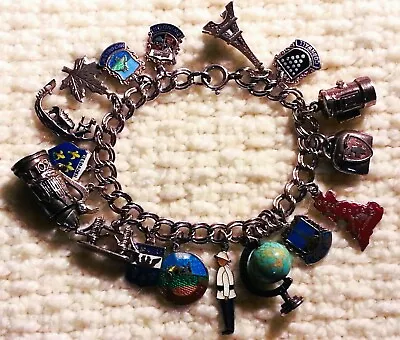 Vintage Sterling Silver European Souvenir Travel Bracelet & 17 Charms Loaded • $129.99