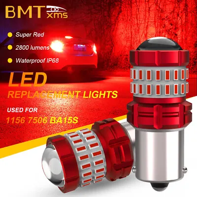  2X LED Rear Brake Tail Signal Light Bulbs 1156 7506 5008 Pure Red Super Bright • $12.49