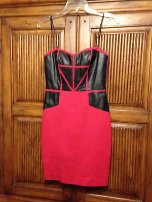 Aidan  Mattox  Leather  Applique  Print  Dress Red/black  Strapless -  Size  2 • $50