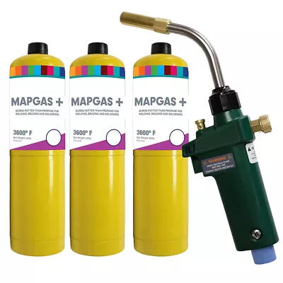 Pro Soldering Brazing Blow Lamp Torch  & 3 X Mapp Map Gas Cylinder Burner • £64.99
