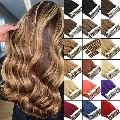Tape In Real Human Hair Extensions Invisible Glue Skin Wefts Full Head Remy Hair • $18