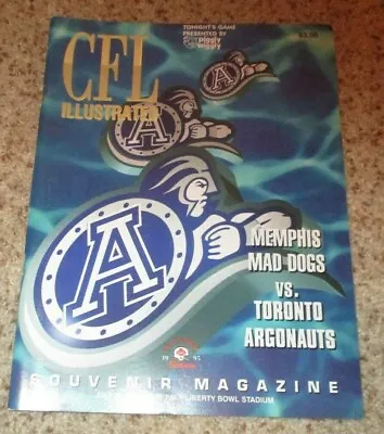 1995 Memphis Mad Dogs Program Vs. Toronto Argonauts - 7/29/1995 Game - CFL • $4.25