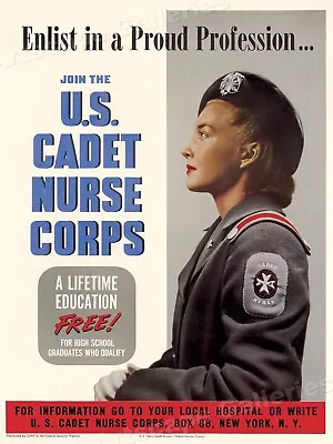 Join The US Cadet Nurse Corp - Vintage Style 1944 WWII Medical Poster - 20x28 • $17.95