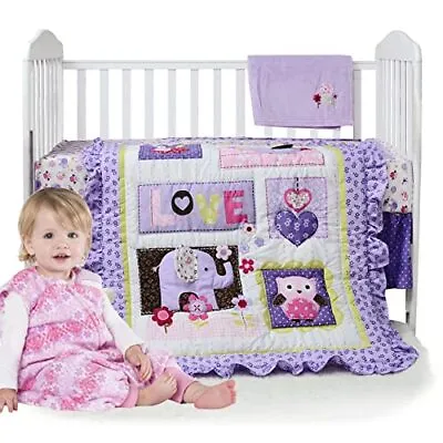 $142.03 • Buy  Baby Girl Nursery Crib Bedding Set 3 Piece With Owl Floral Purple Elephant