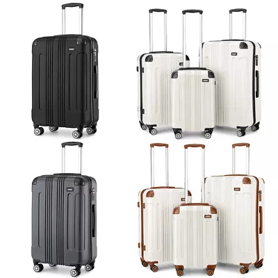 🛫20/24/28 Inch ABS Hard Shell Suitcase Spinner 4 Wheels Travel Cabin Luggage🛫 • £84.97