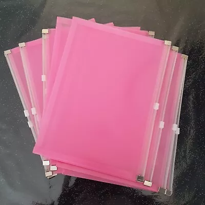 A5 Pink Zip Lock Plastic Waterproof Document Wallets Travelling Pouches School!! • £3.99