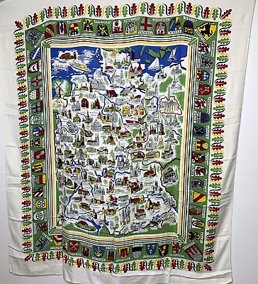 Vintage Germany Map Tablecloth Cities Coats Of Arms Crests 56x51 In 142x130 Cm • $29.99