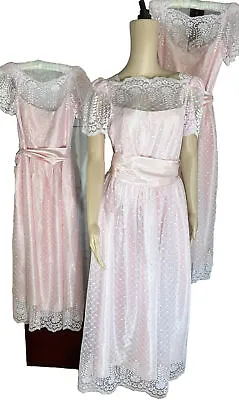 3 VTG 1980’S Bridesmaid Dresses Lot Pink Sheer Floral Lace Satin Lining V-Back • $98