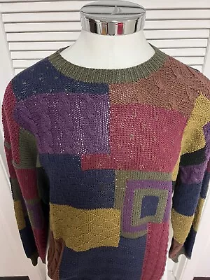 New River For J. Riggins Multi/Color Block Cable Knit Sweater Size XXL • $38.90