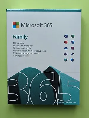 Microsoft Office 365 Family Word Excel Outlook 6 Users 1 Year Windows PC Mac • £69.89