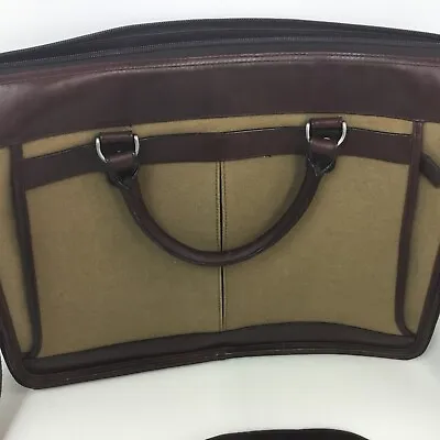 Ellington Portland Genuine Brown Leather & Canvas Crossbody Messenger Briefcase • $42.99