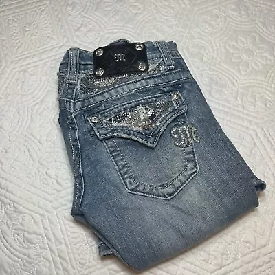 Miss Me Size 25 X 30 JE5124FGR Boot Cut Jeans Thick Embroidery Rhinestones • £23.75