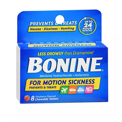 Bonine Motion Sickness Chewable Tablets Raspberry Flavored 8 Tabs By Bonine • $8.90