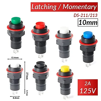Latching Or Momentary Round Push Button Switch 10mm SPST 125V For Car Dash Boat • $2.75