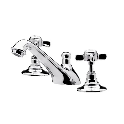 Nuie Beaumont Traditional 3 Tap Hole Basin Mixer Tap Cross Handles Bathroom Tap • £97.95