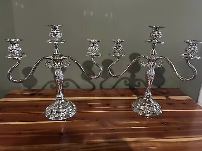 Vintage GSA (Godinger Silver Art) Three Arm Ornate Candelabra 14”x5”x13” Pair • $199.99