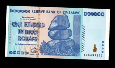 Zimbabwe 100 Trillion Dollar Banknote. Genuine UNC AA Serial Number UV Checked • £119.95