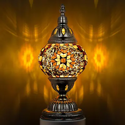 Turkish Table Lamp - Moroccan Tiffany Style Mosaic Glass Nightstand Bronze Base  • $44.99