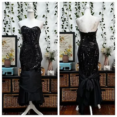 Vintage 80s Black Strapless Maxi Dress Sequins Prom Party Cocktail Drop Waist XS • $64.99