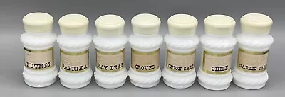 7 Vtg White Milk Glass Spice Jars With Lids Shakers Rope Edge Design Set CLEAN • $15.99