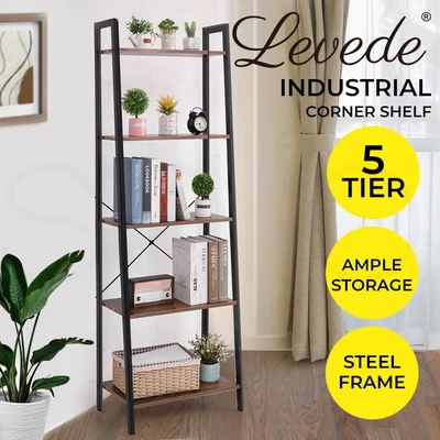 $79.99 • Buy Levede 5 Tier Ladder Shelf Bookshelf Industrial Rustic Wood Storage Display Rack
