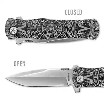 Aztec Calendar Mayan Metal Pocket Knife Tool Chicano Tattoo Art • $29.99