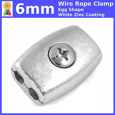 £4.69 • Buy 6mm EGG SHAPE WIRE ROPE FITTINGS CABLE CLAMP CLIPS GRIPS WHITE ZINC COATING