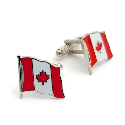Wavy Canada Canadian Flag Maple Leaf Cufflinks In Smart Gift Box CK977 • $16.17