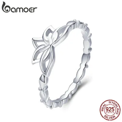 $4.89 • Buy Bamoer Solid S925 Sterling Silver Lotus Finger Ring For Women Ladies Jewelry