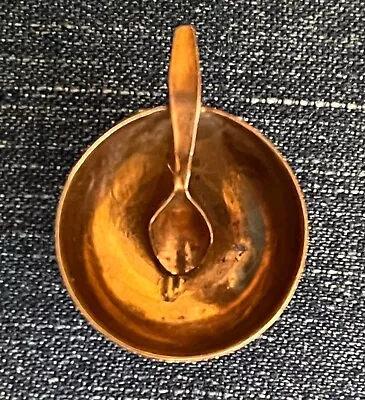 Vintage Dollhouse  Miniature Copper Mixing Bowl With Affixed Spoon • $9.89